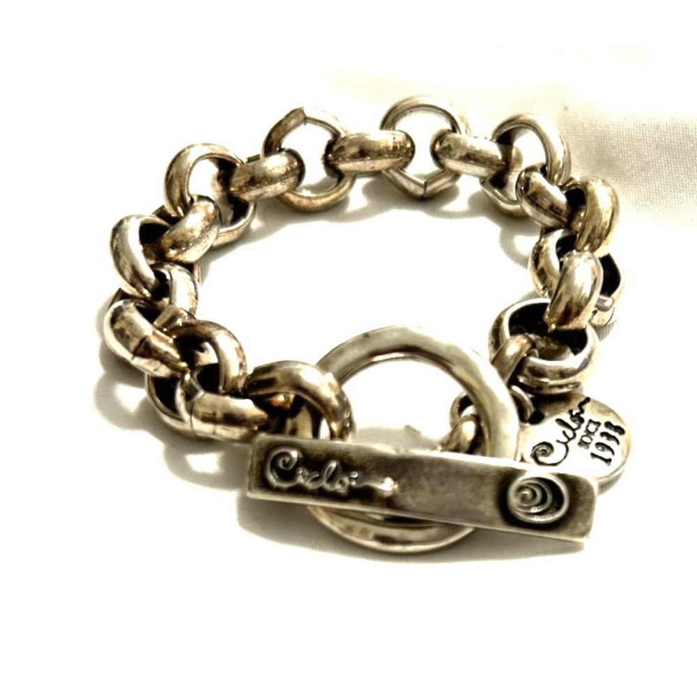Ciclon Silver Plated Statement Bracelet Toggle Clasp Chunky Link Boho Signed